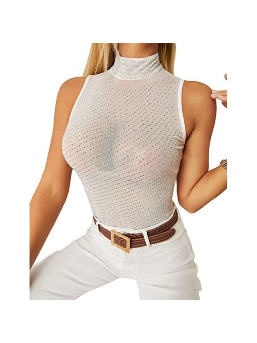 𝅺SHEER Mesh Turtleneck See Through Leotard Bodysuit Body Top Sexy Stretchy NWT
